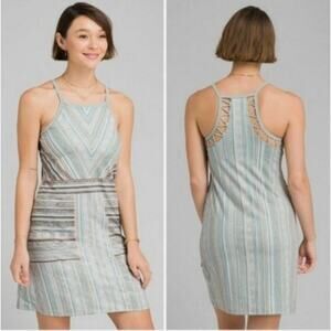 Prana Ardor Green & Blue Agave High Neck Samba Dress Size Large Outdoors Beach